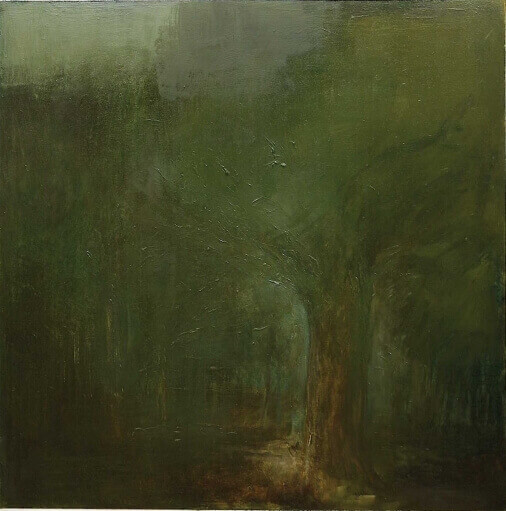 Jake Berthot, Chapel Trail Near Alter Road, 2000, oil on panel, 26 3/8 x 26 1/8 inches (courtesy of Betty Cuningham Gallery)