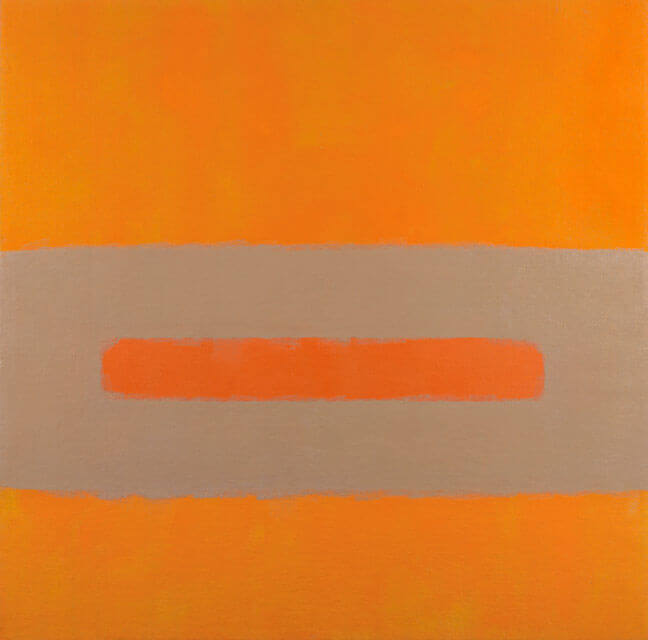 Perle Fine, Cool Series, (Tan over Orange), ca. 1961-1963, oil on canvas, 50 x 50 inches (courtesy Spanierman Modern)