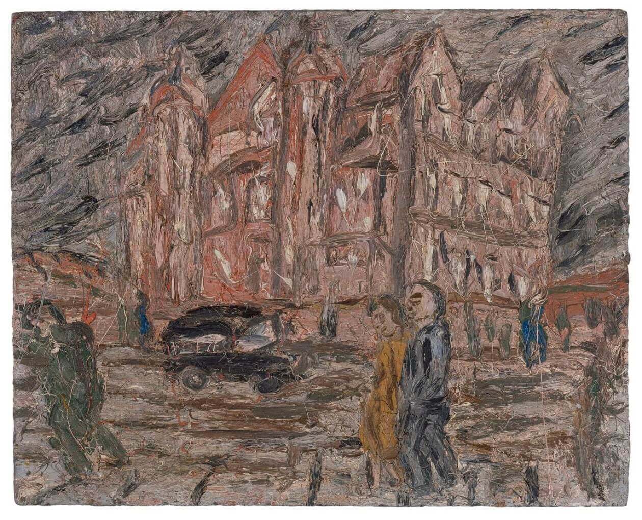 Leon Kossoff, Red Brick School Building, Winter, 
1982, oil on board,
48 by 60 inches (courtesy of Mitchell-Innes & Nash)