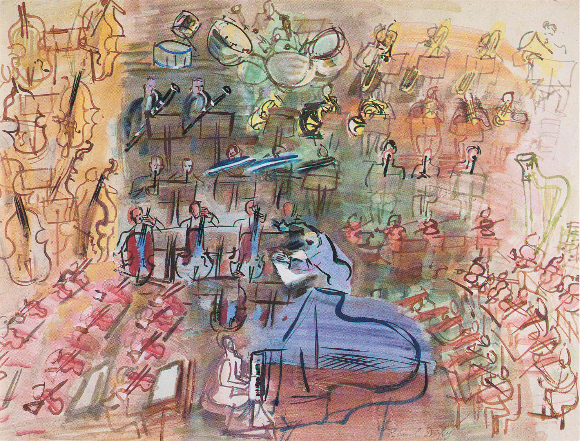 Raoul Dufy, Orchestre à la pianiste, c. 1941, watercolor and gouache, 50 x 65 cm, 19 ⅝ x 25 ½ inches