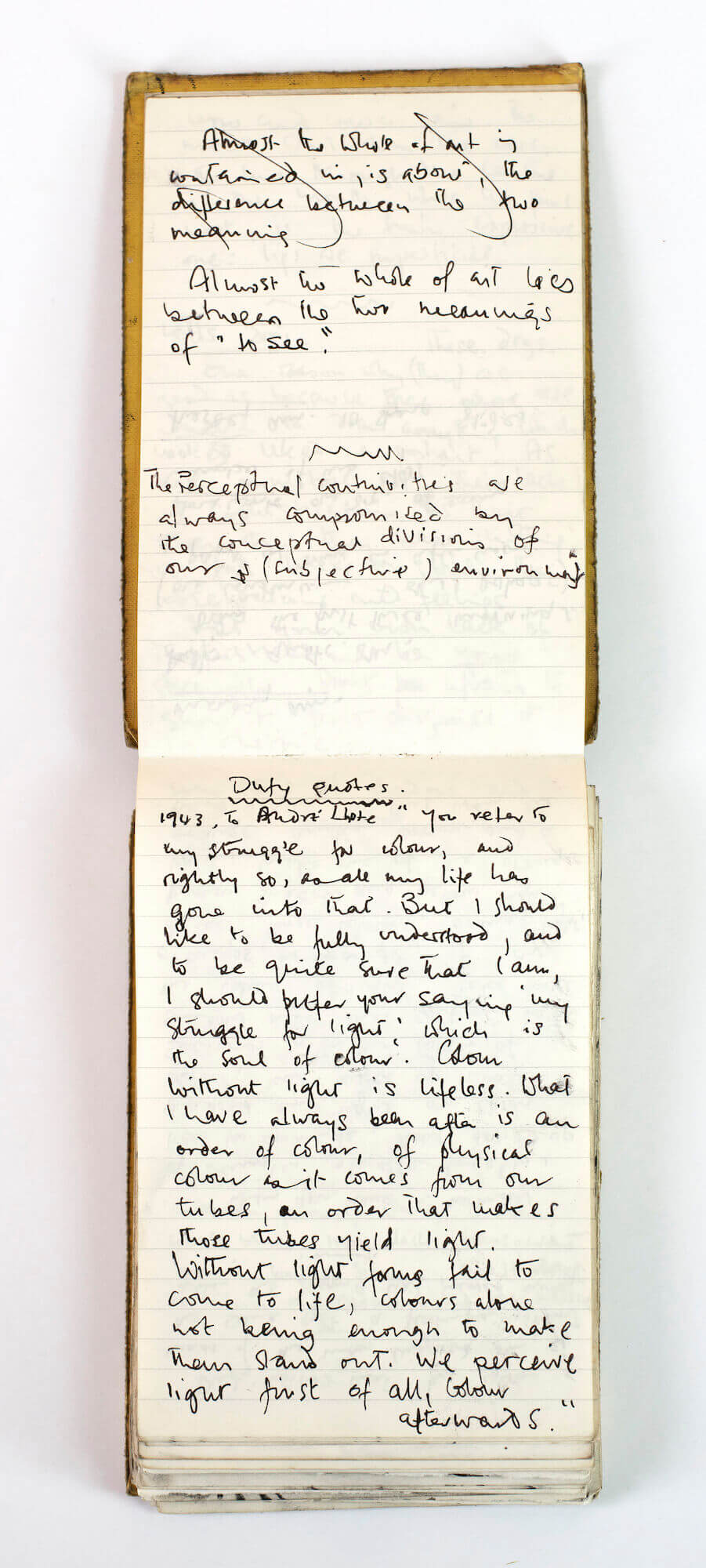 Sargy Mann, notebook, Dufy quote (Sargy Mann estate)