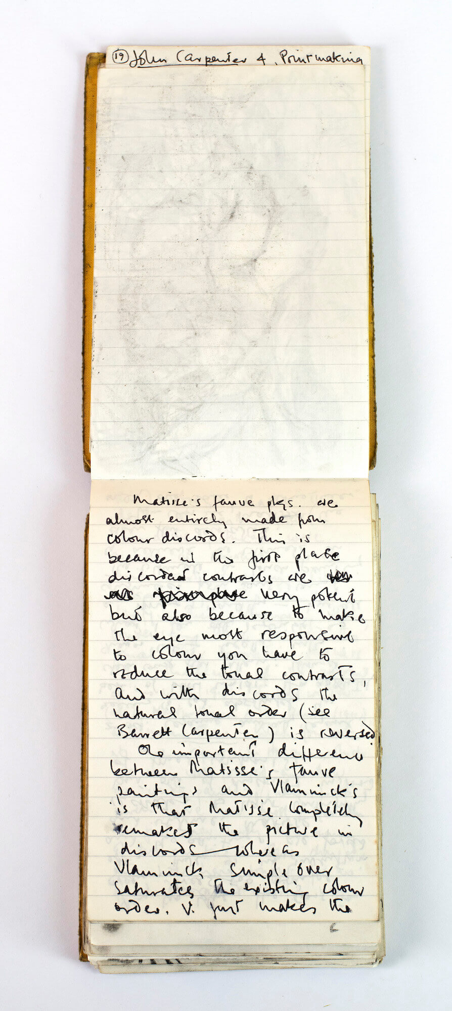 Sargy Mann, notebook, Matisse fauve notes, (Sargy Mann estate)