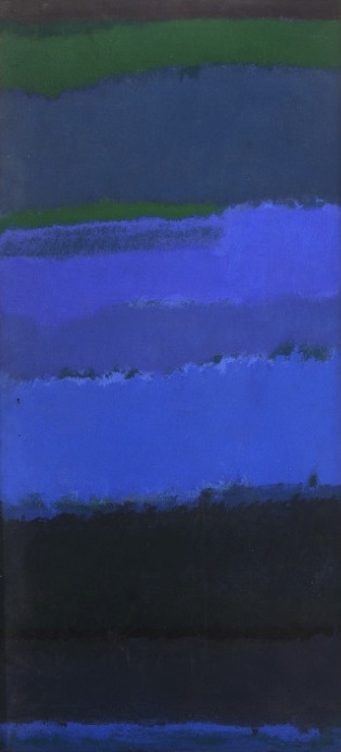 Reba Stewart, Blue River, Acrylic on linen, 22 x48 inches, 1962